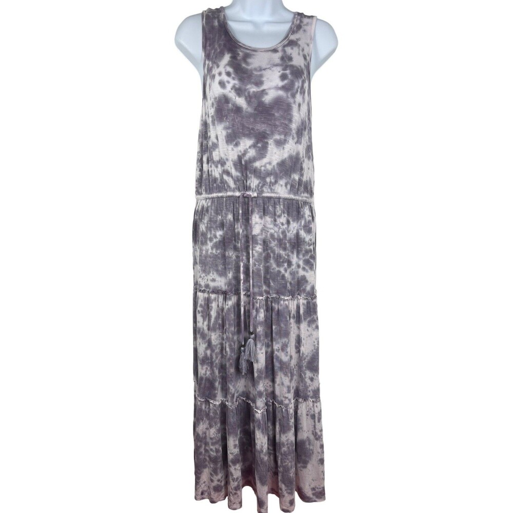 Knox Rose Women’s S Gray Tie Dye Sleeveless Tiered Maxi Dress Boho Festival